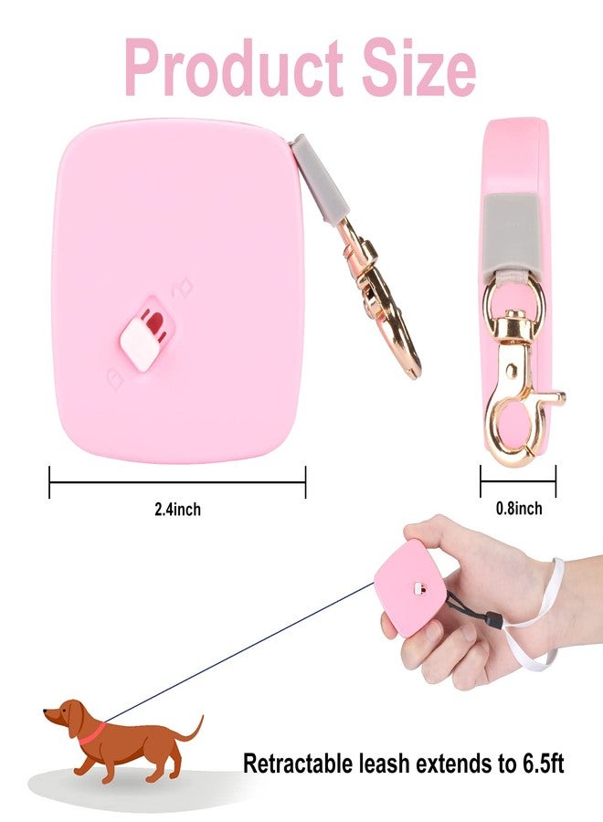 CUGBCUG Retractable Dog Leash for Small Dogs Cats up to 11lbs with 6.5ft Anti-Pull Strong Nylon Tape, Hands Free, Mini and Portable Walking Leash with Wrist Strap, One-Hand Brake, Pink Square - Image 2